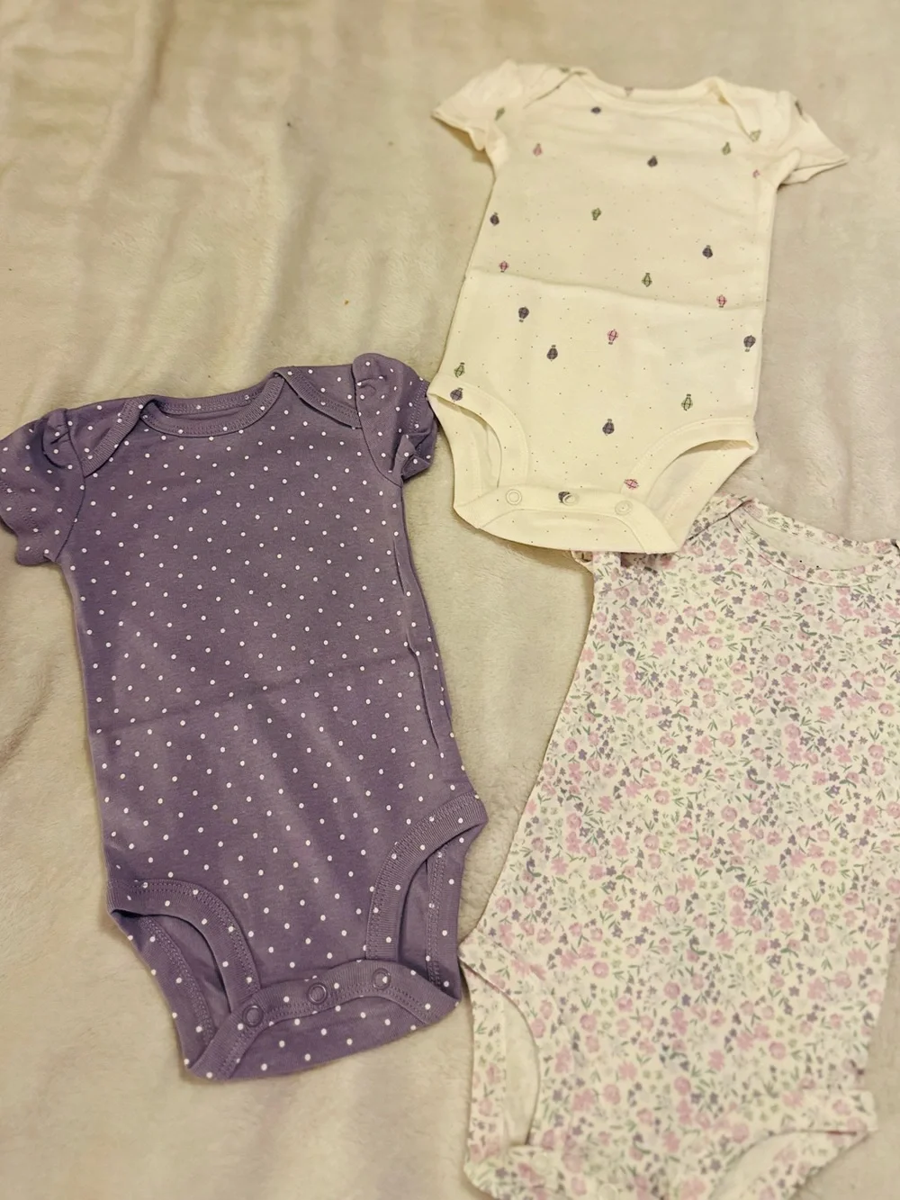 Carter's Purple, Cream, Pink Floral 3-Pack Baby Bodysuits